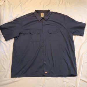 Dickies Short Sleeve Blue Button Down Top